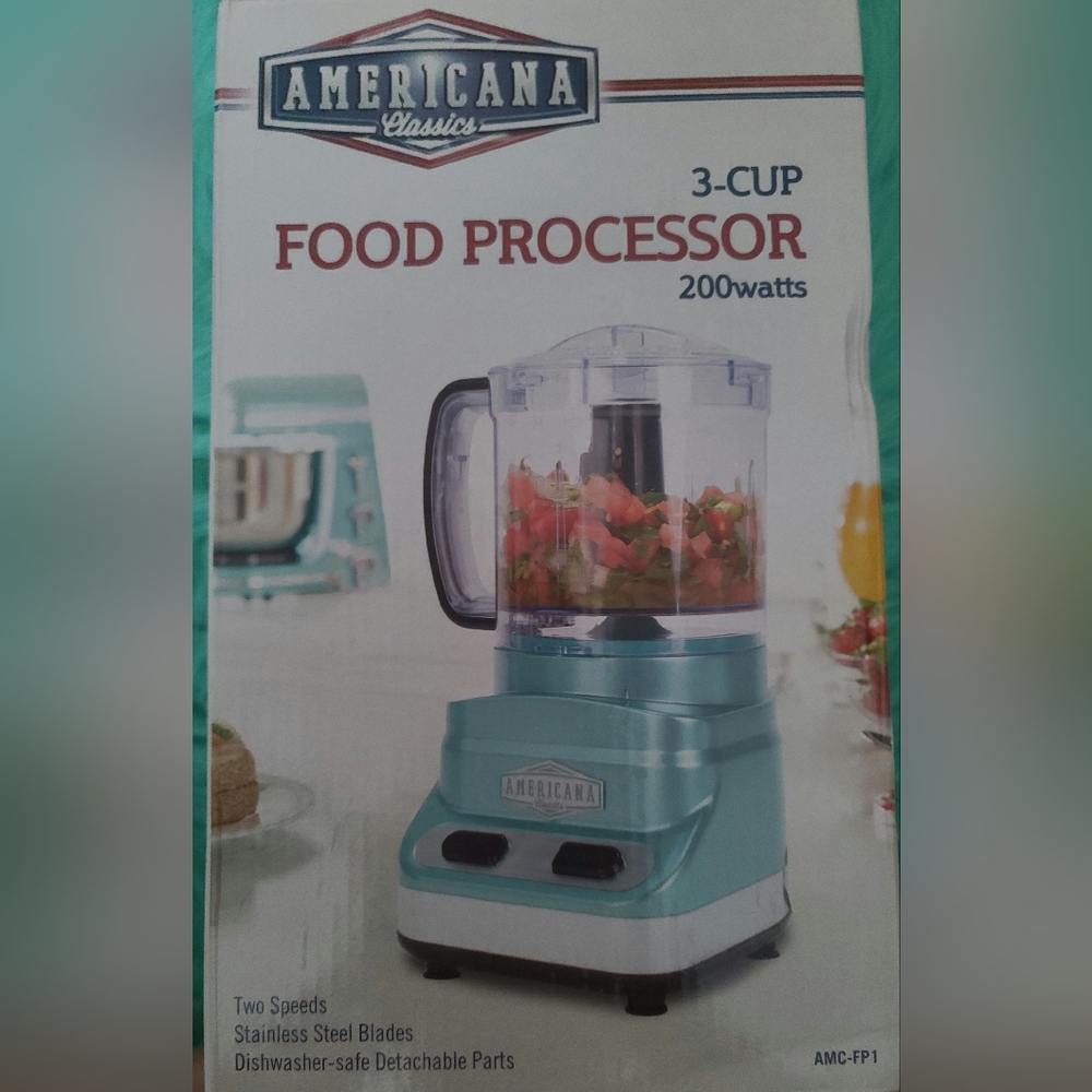 NIB Americana Classic 3 Cup Food Processor 2 Spped Stainless Steel Blade